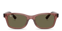 Shop Ray-Ban Junior Embossed Logo Kids Rectangle Sunglasses in Transparent Violet online.