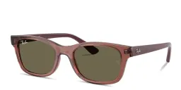 Shop Ray-Ban Junior Embossed Logo Kids Rectangle Sunglasses in Transparent Violet online.