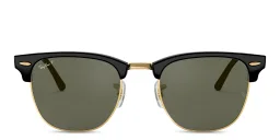 Shop Ray-Ban Clubmaster Classic Square Sunglasses in Black On Gold online.