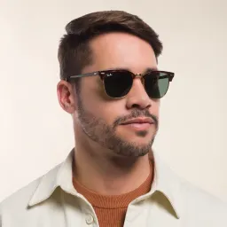 Shop Ray-Ban Clubmaster Classic Square Sunglasses in Tortoise On Gold online.
