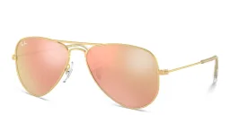Shop Ray-Ban Junior Kids Aviator Sunglasses in Metal in Gold online.
