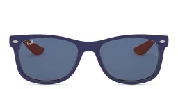 Shop Ray-Ban Junior New Wayfarer Kids Square Sunglasses in Blue On Orange online.