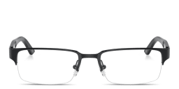 Shop VERSACE Greca Half-Rim Rectangle Eyeglasses in Black online.