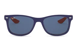 Shop Ray-Ban Junior Kids New Wayfarer Square Sunglasses in Blue On Orange online.