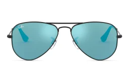 Shop Ray-Ban Junior Kids Mirror Aviator Sunglasses in Black online.