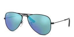Shop Ray-Ban Junior Kids Mirror Aviator Sunglasses in Black online.