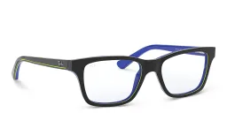 Shop Ray-Ban Junior Kids Square Eyeglasses in Dark Grey On Blue online.