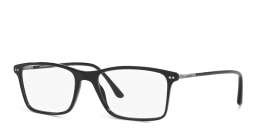 Shop GIORGIO ARMANI Wide Rectangle Eyeglasses in Black online.