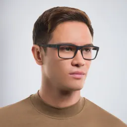 Shop GIORGIO ARMANI Rectangle Eyeglasses in Black Rubber online.