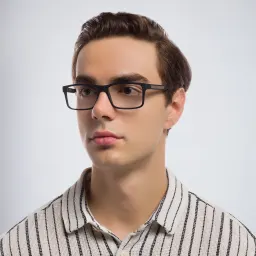 Shop Emporio Armani Rectangle Eyeglasses in Rubber Black online.
