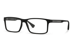 Shop Emporio Armani Rectangle Eyeglasses in Rubber Black online.