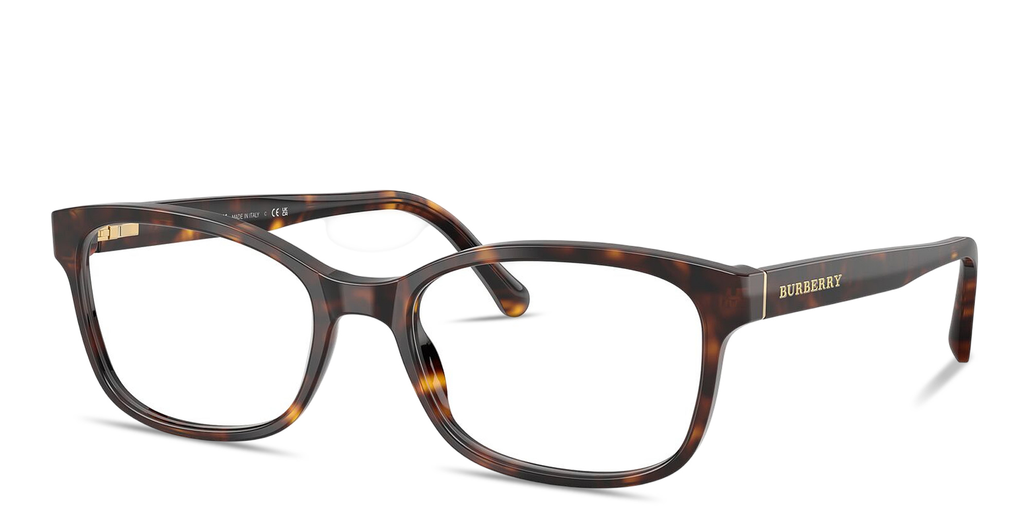 Shop BURBERRY Logo Signature Rectangle Eyeglasses in Dark Havana online.