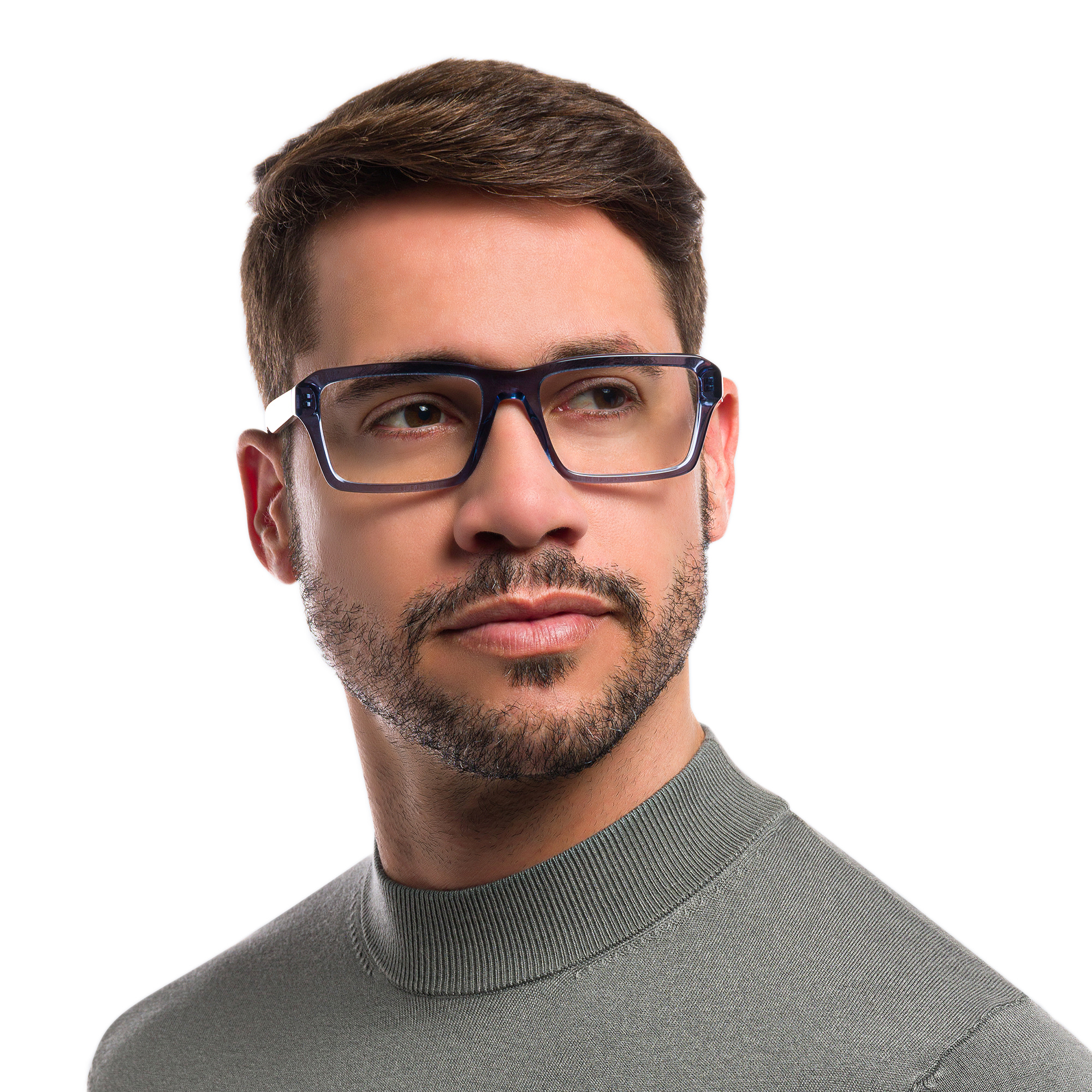 Emporio Armani Wide Rectangle Eyeglasses in Shiny Transparent Blue – Product Photo 6