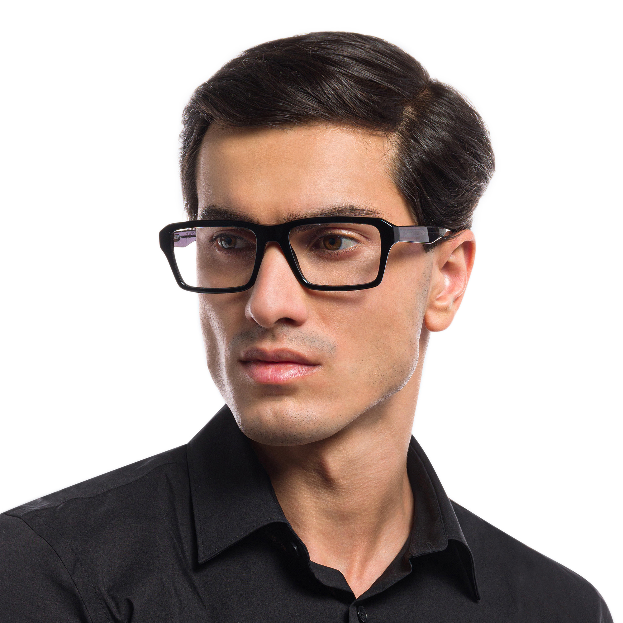 Emporio Armani Wide Rectangle Eyeglasses in Shiny Black – Product Photo 5