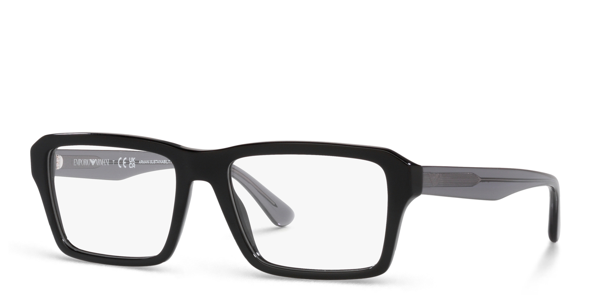 Emporio Armani Wide Rectangle Eyeglasses in Shiny Black – Product Photo 2