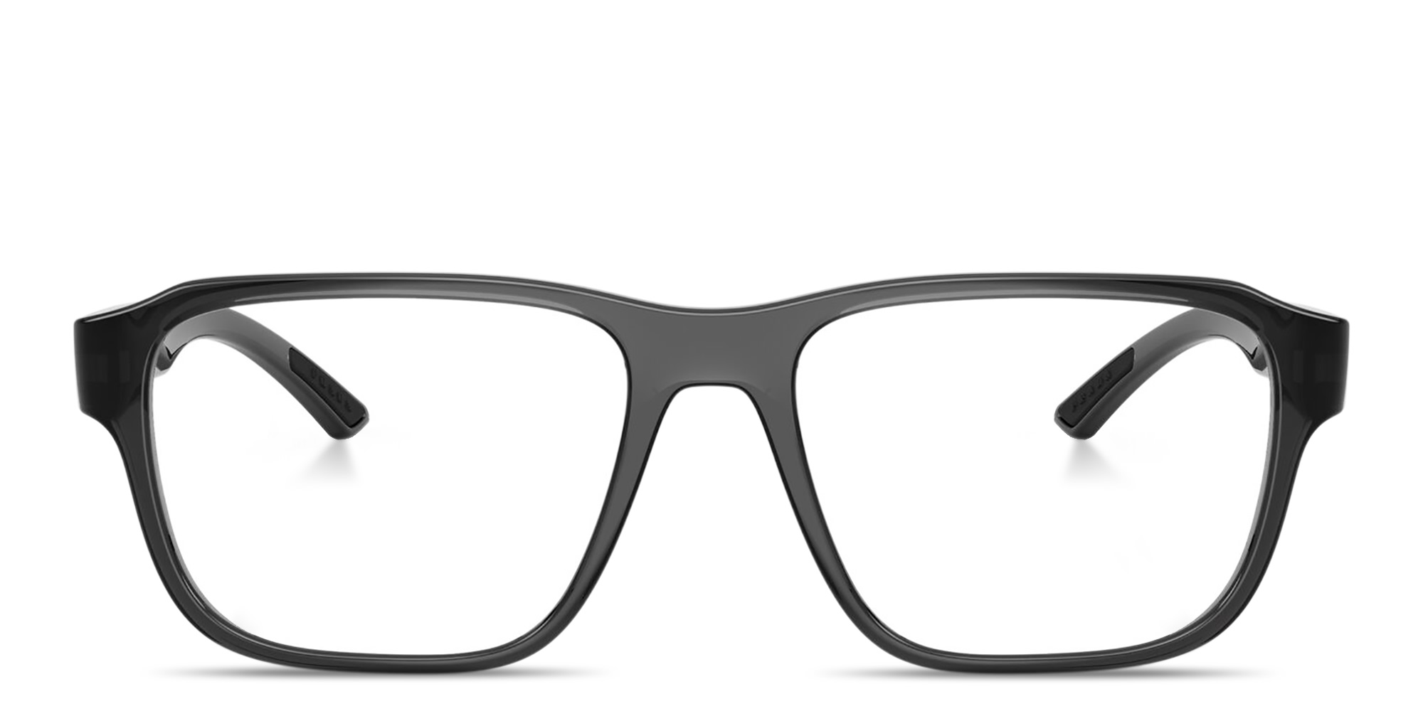 Shop Prada Linea Rossa Logo Signature Irregular Eyeglasses in Transparent Grey online.