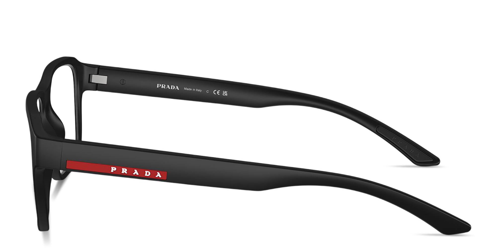 Prada Linea Rossa Logo Signature Irregular Eyeglasses in Rubber Black – Product Photo 3