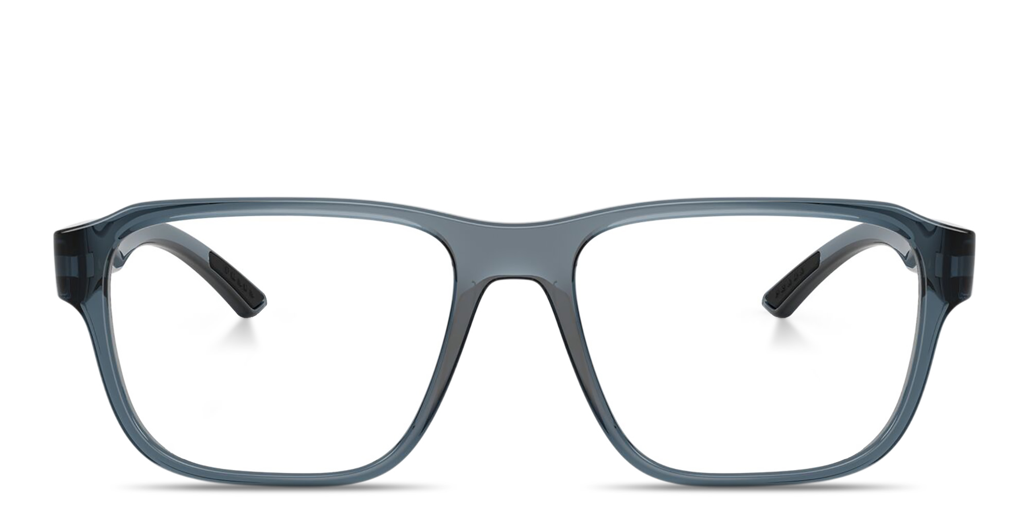 Shop Prada Linea Rossa Logo Signature Irregular Eyeglasses in Transparent Azure online.
