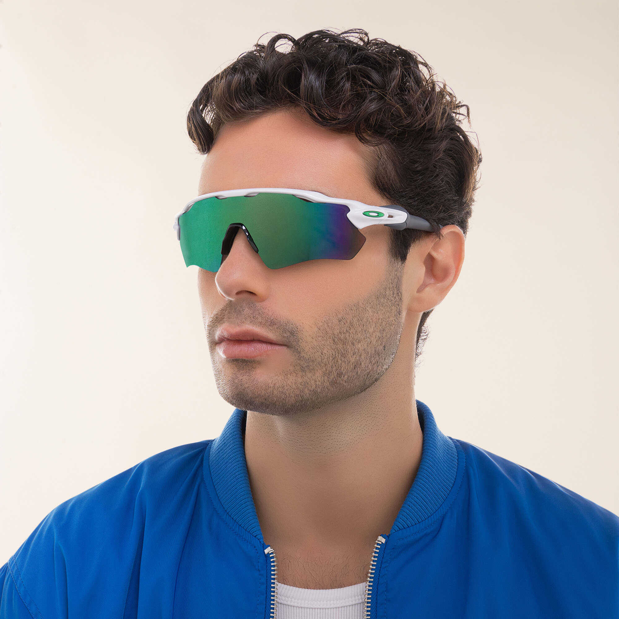 Shop Oakley Radar EV Path Half-Rim Mask Sunglasses in Polished White online.