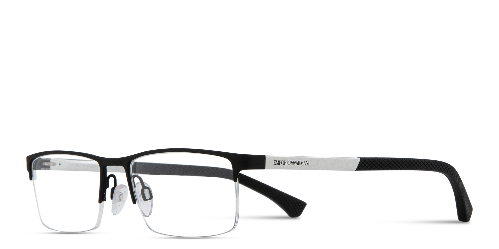 Shop Emporio Armani Modern Half-Rim Rectangle Eyeglasses in Rubber Black online.