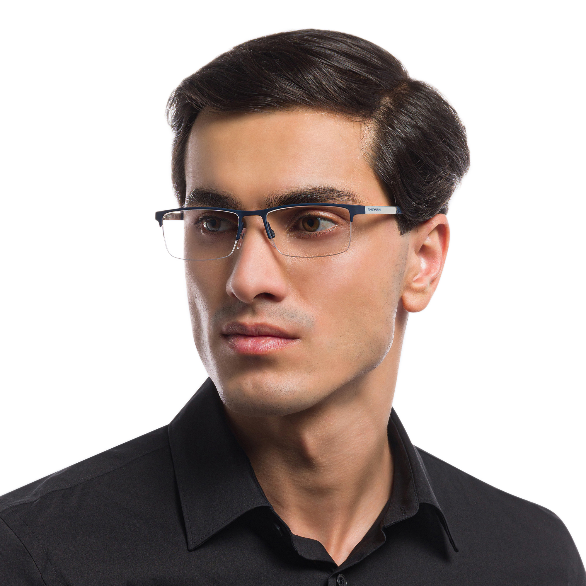 Emporio Armani Half Rim Rectangle Eyeglasses in Rubber Blue – Product Photo 6