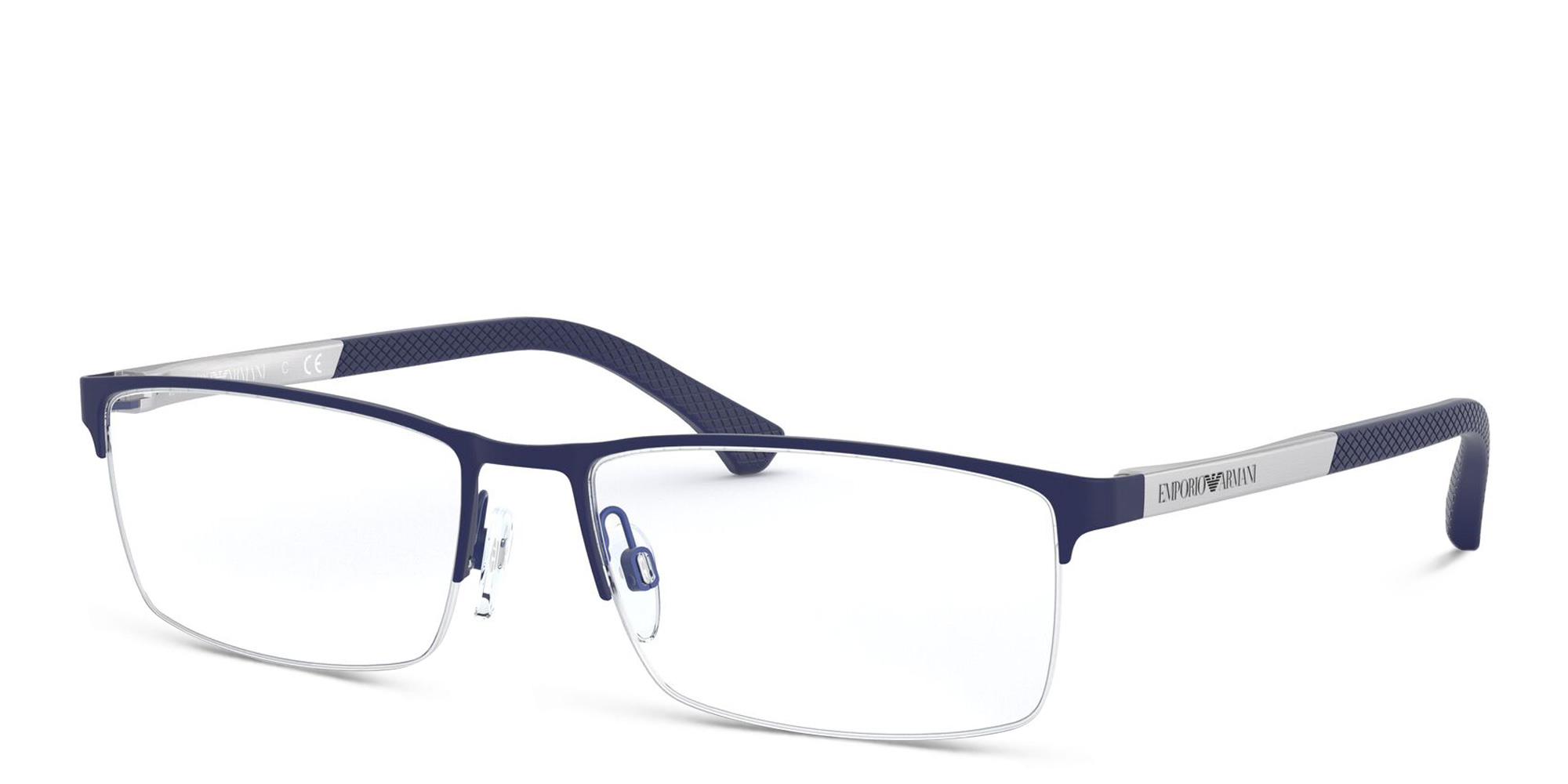 Emporio Armani Half Rim Rectangle Eyeglasses in Rubber Blue – Product Photo 2