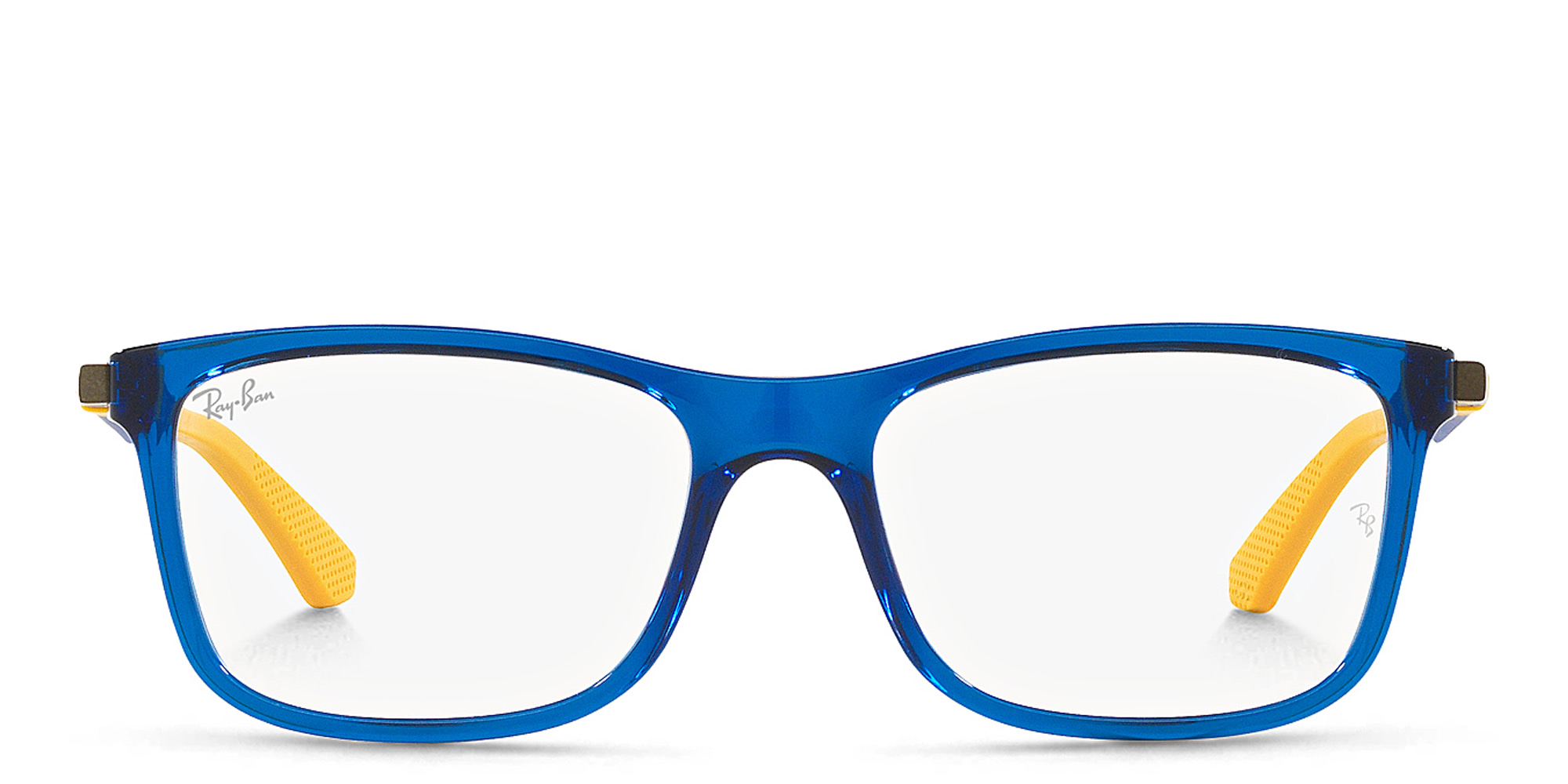 Ray-Ban Junior Kids Square Eyeglasses in Polished Transparent Blue – Product Photo 1