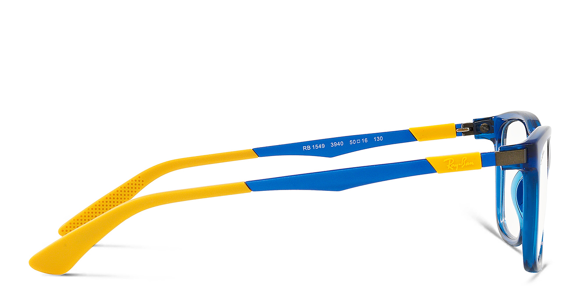 Ray-Ban Junior Kids Square Eyeglasses in Polished Transparent Blue – Product Photo 3