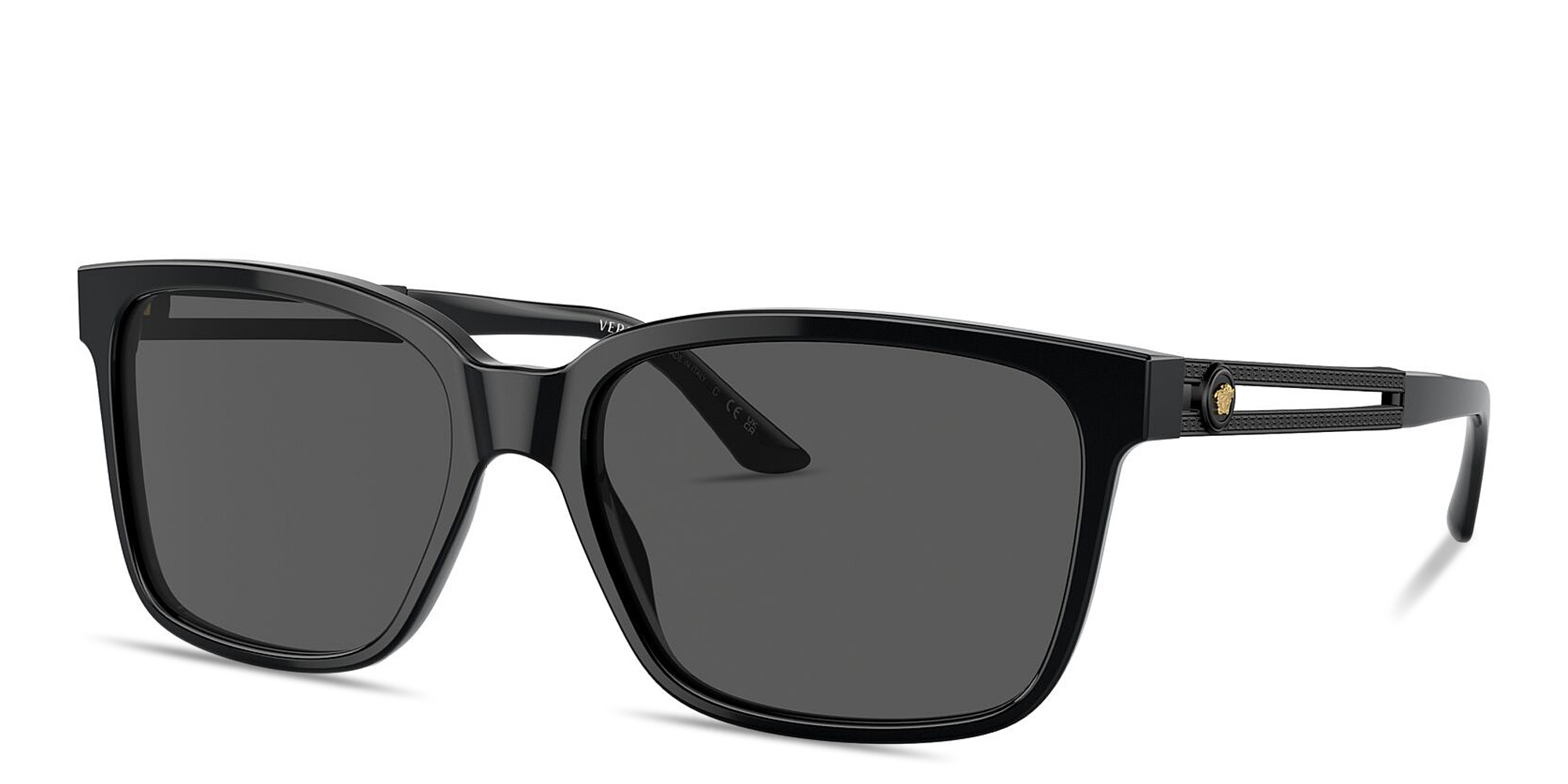 Shop VERSACE Medusa Rectangle Sunglasses in Black online.