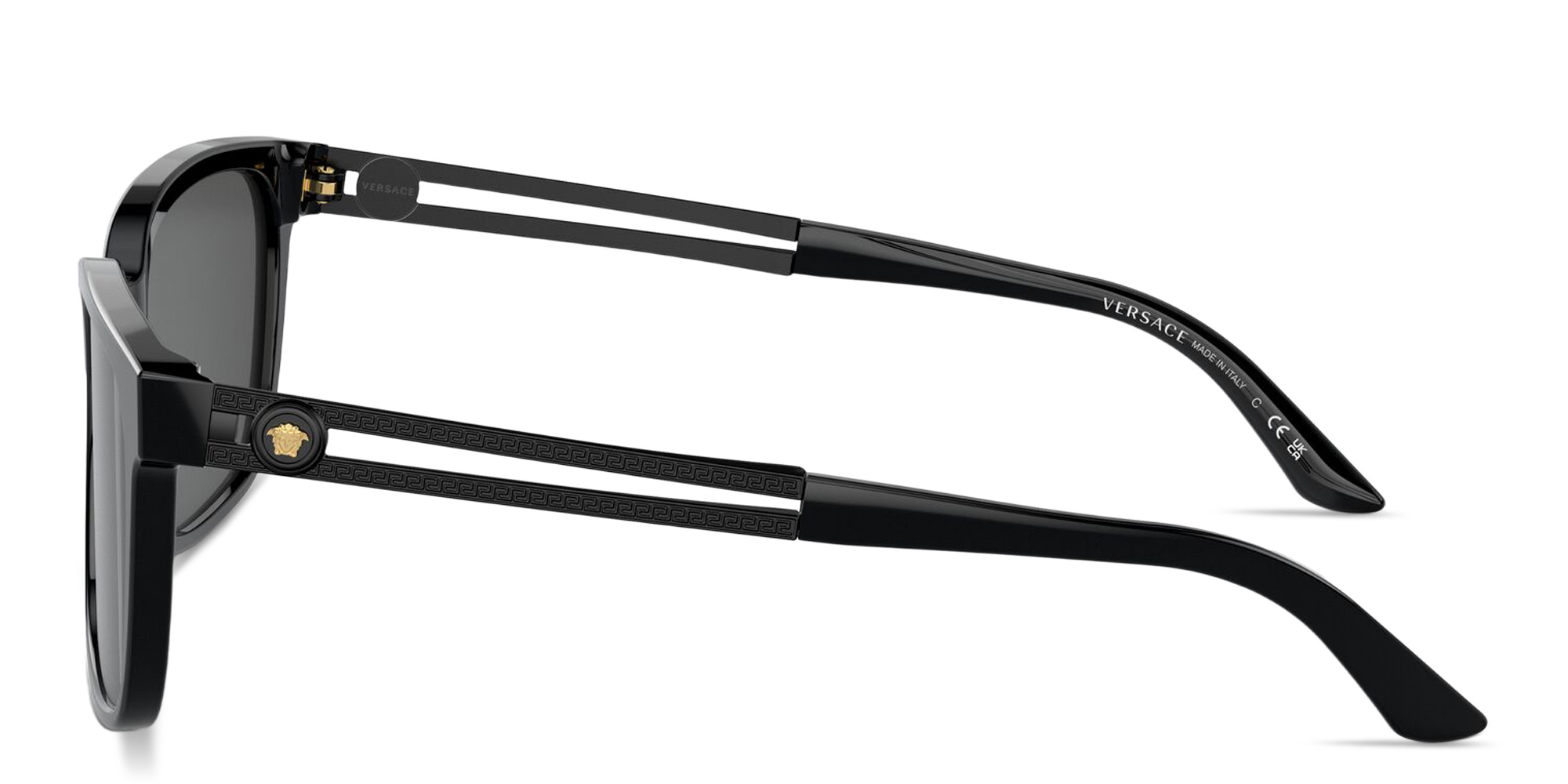 Shop VERSACE Medusa Rectangle Sunglasses in Black online.