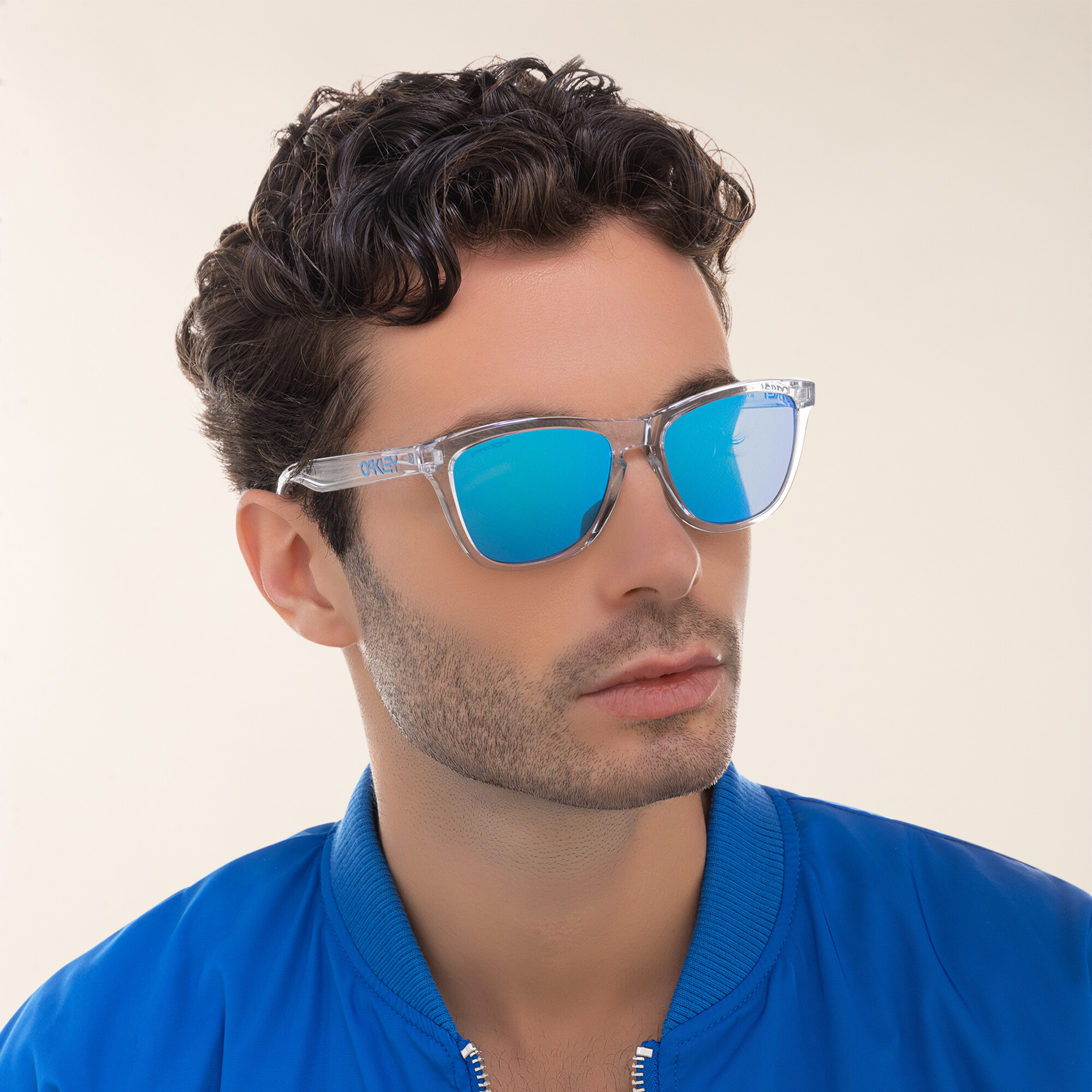 Shop Oakley Frogskin Square Sunglasses in Crystal Clear online.