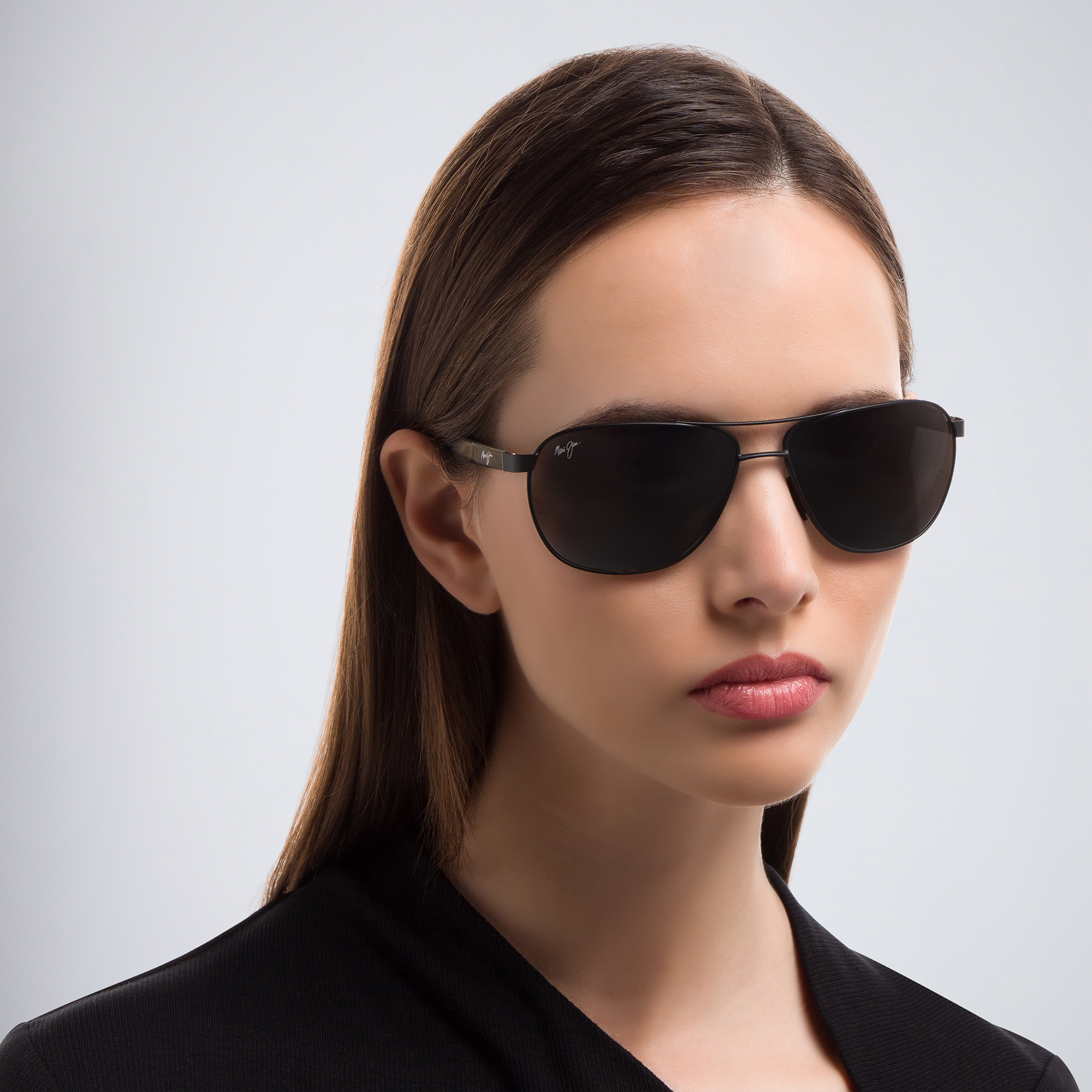 Shop Maui Jim Castles Unisex Aviator Sunglasses in Black online.
