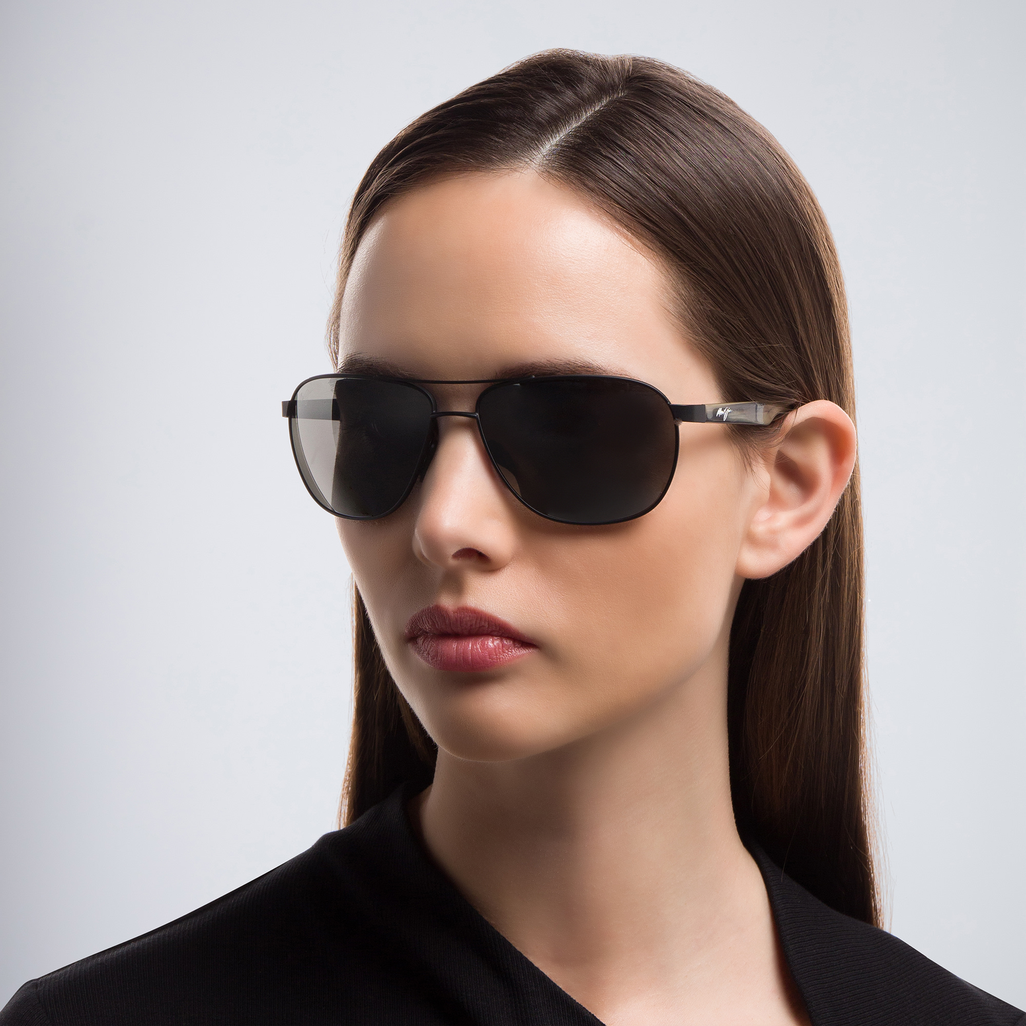 Shop Maui Jim Castles Unisex Aviator Sunglasses in Black online.