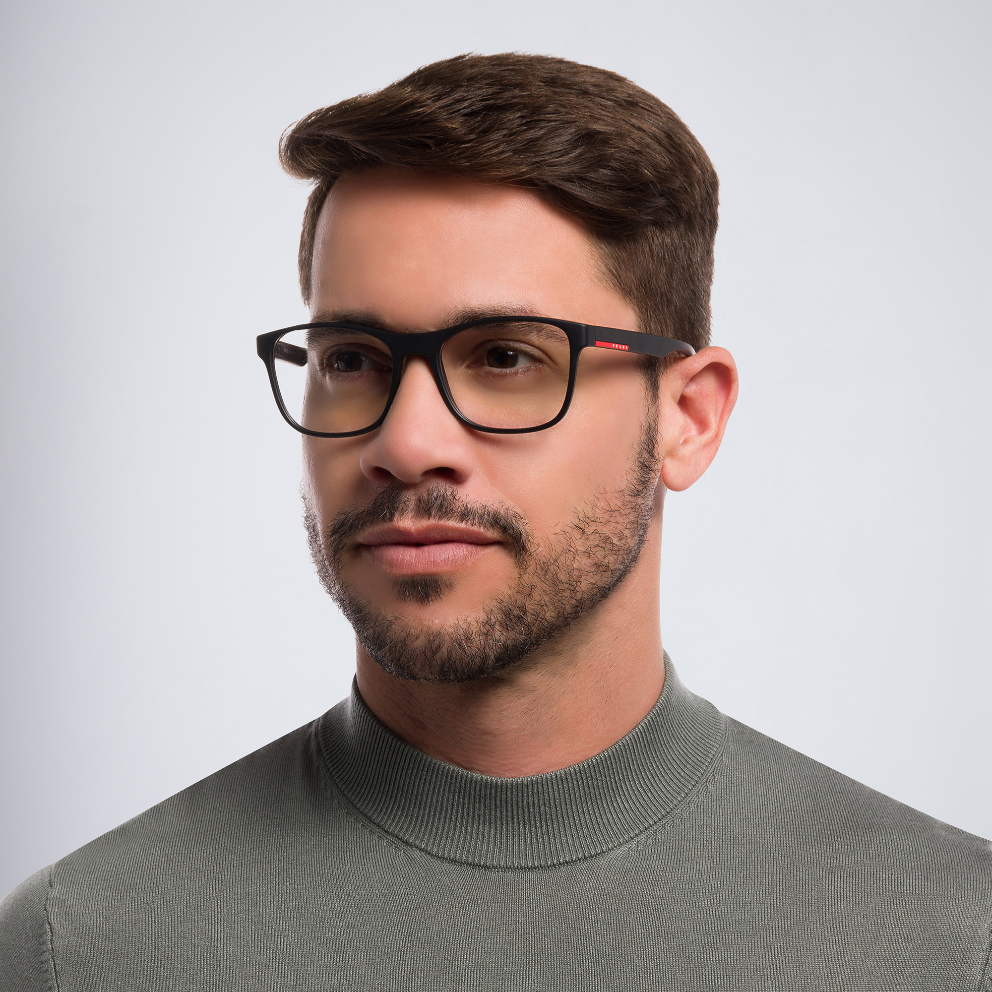 Prada Linea Rossa Square Eyeglasses in Black Rubber – Product Photo 5