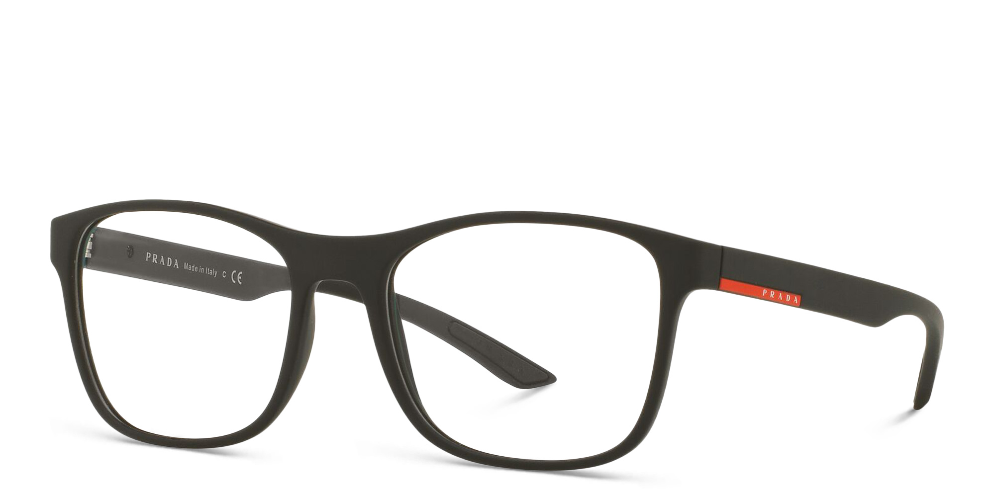 Prada Linea Rossa Square Eyeglasses in Black Rubber – Product Photo 2