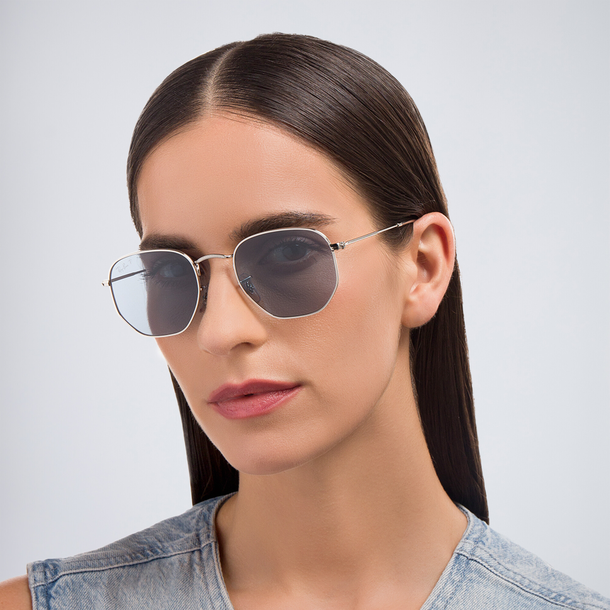 Ray-Ban Hexagonal Unisex Sunglasses in Silver – Product Photo 6