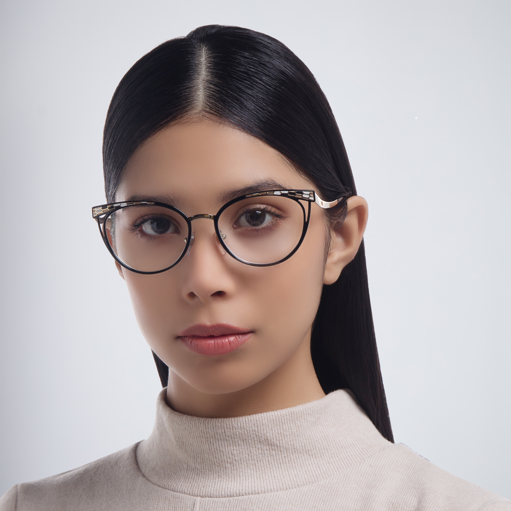 BVLGARI Cat Eye Eyeglasses in Black/Pale Gold – Product Photo 5