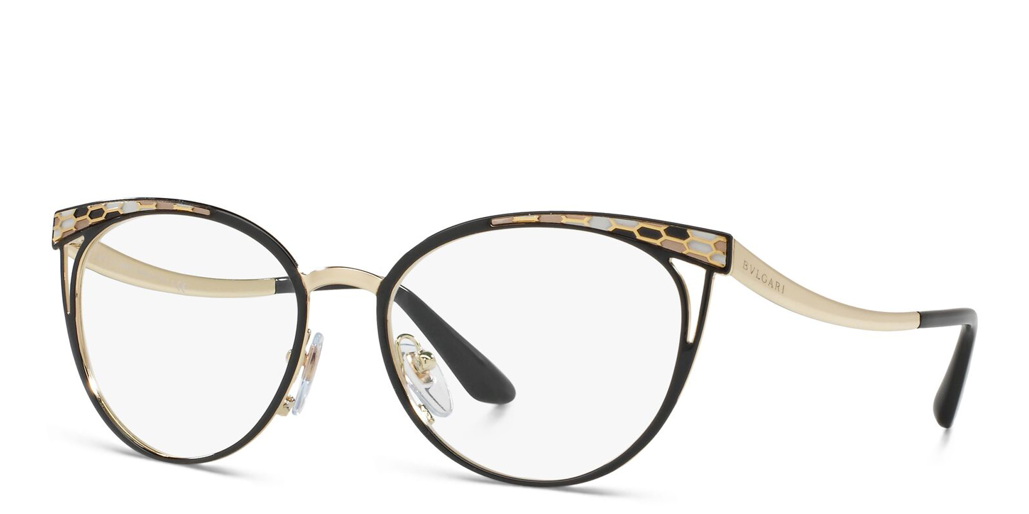 BVLGARI Cat Eye Eyeglasses in Black/Pale Gold – Product Photo 2