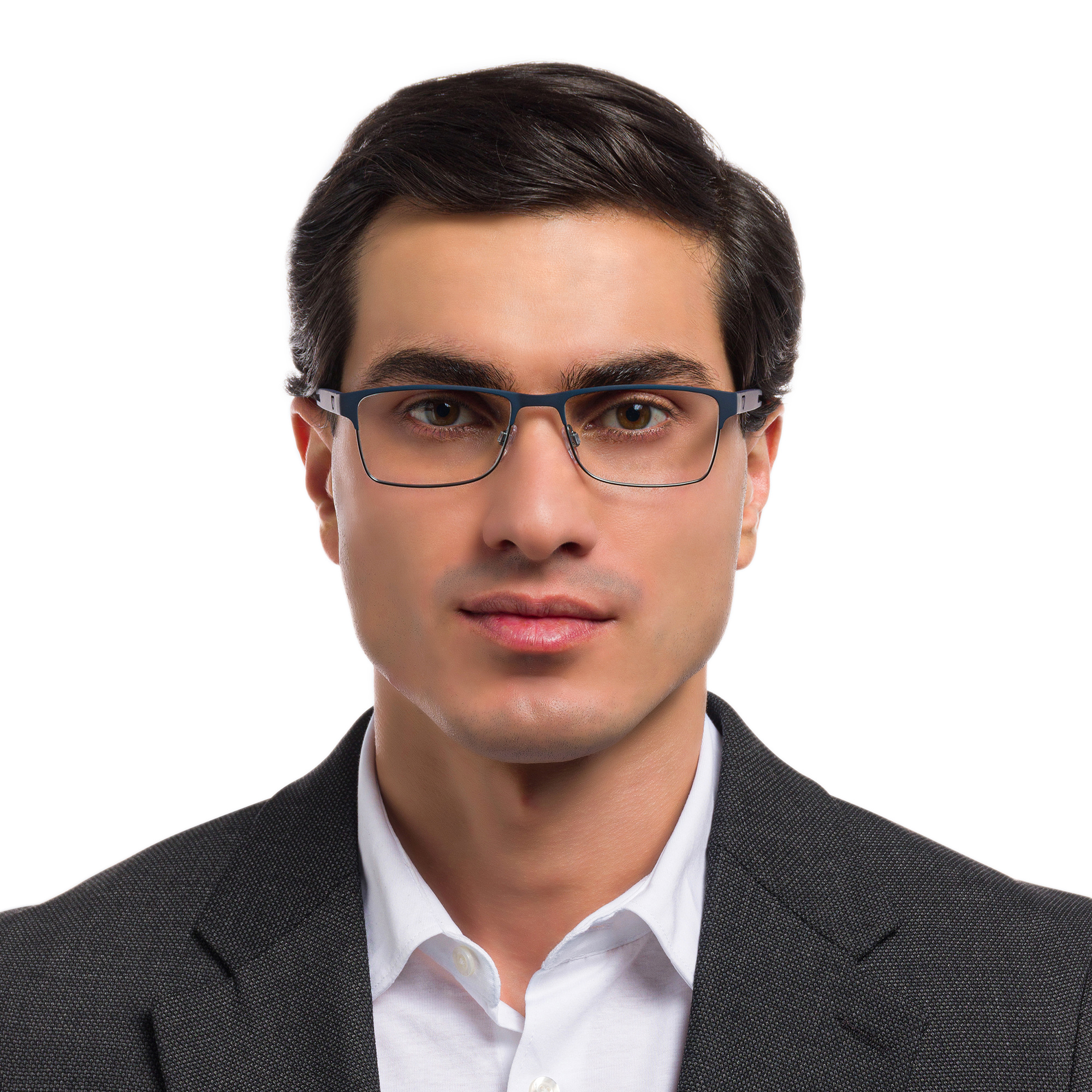 نظارة طبية مستطيلة من امبوريو أرماني بلون مطاط أزرق ورصاصي - صورة المنتج 5