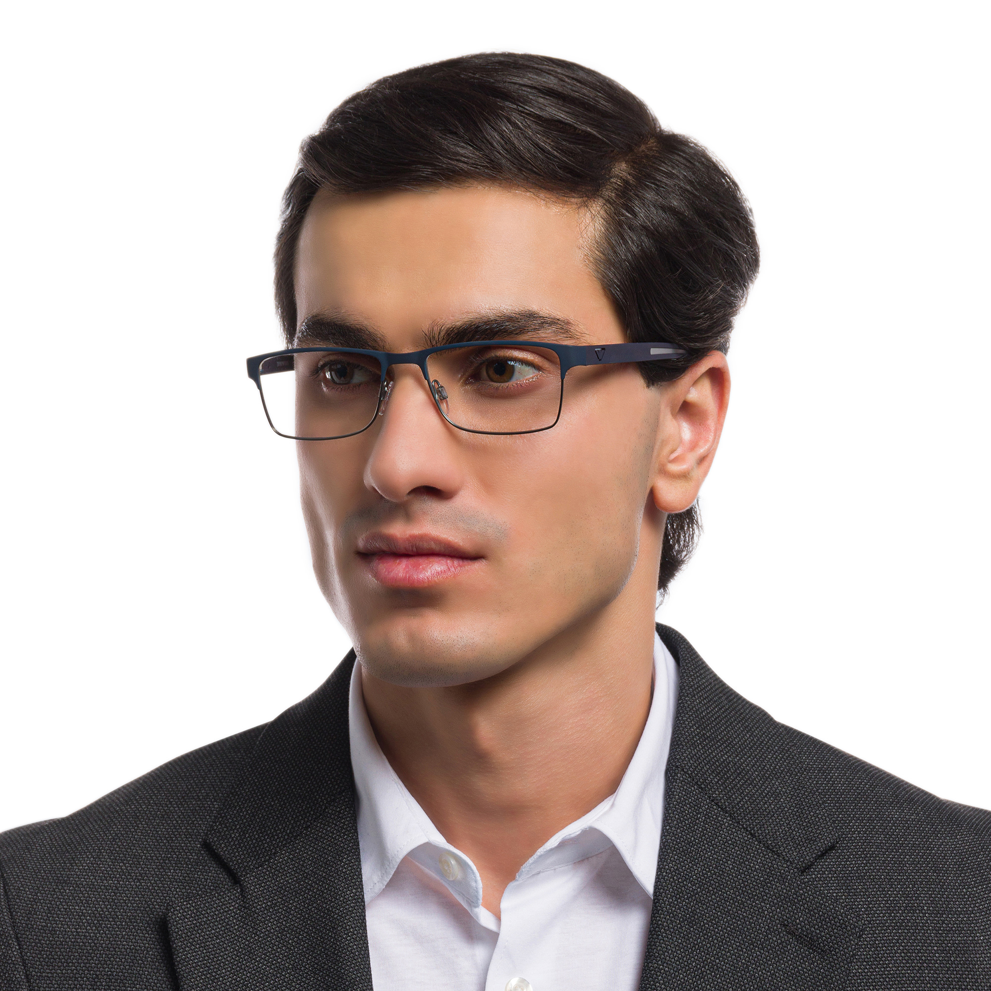 Emporio Armani Rectangle Eyeglasses in Rubber Blue & Gunmetal – Product Photo 6