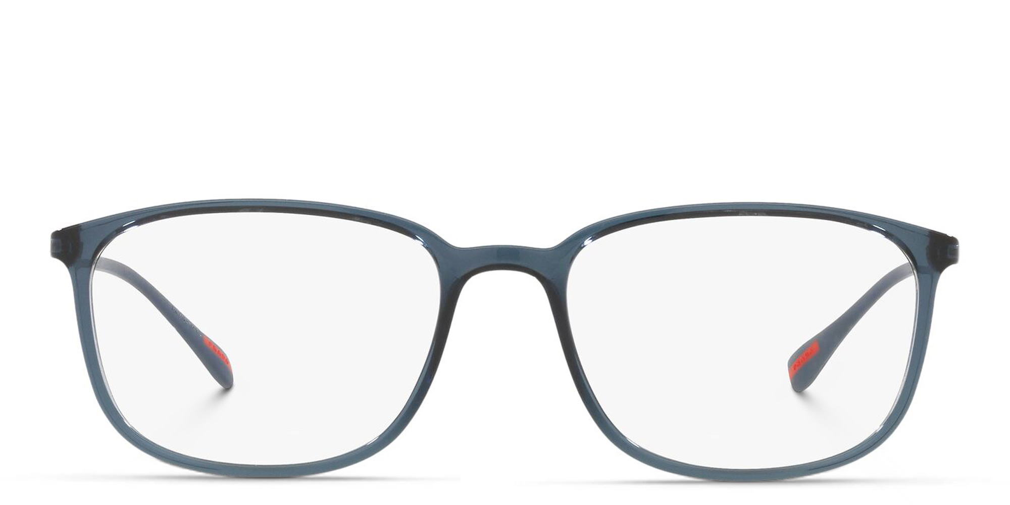 Prada Linea Rossa Wide Rectangle Eyeglasses in Transparent Blue – Product Photo 1