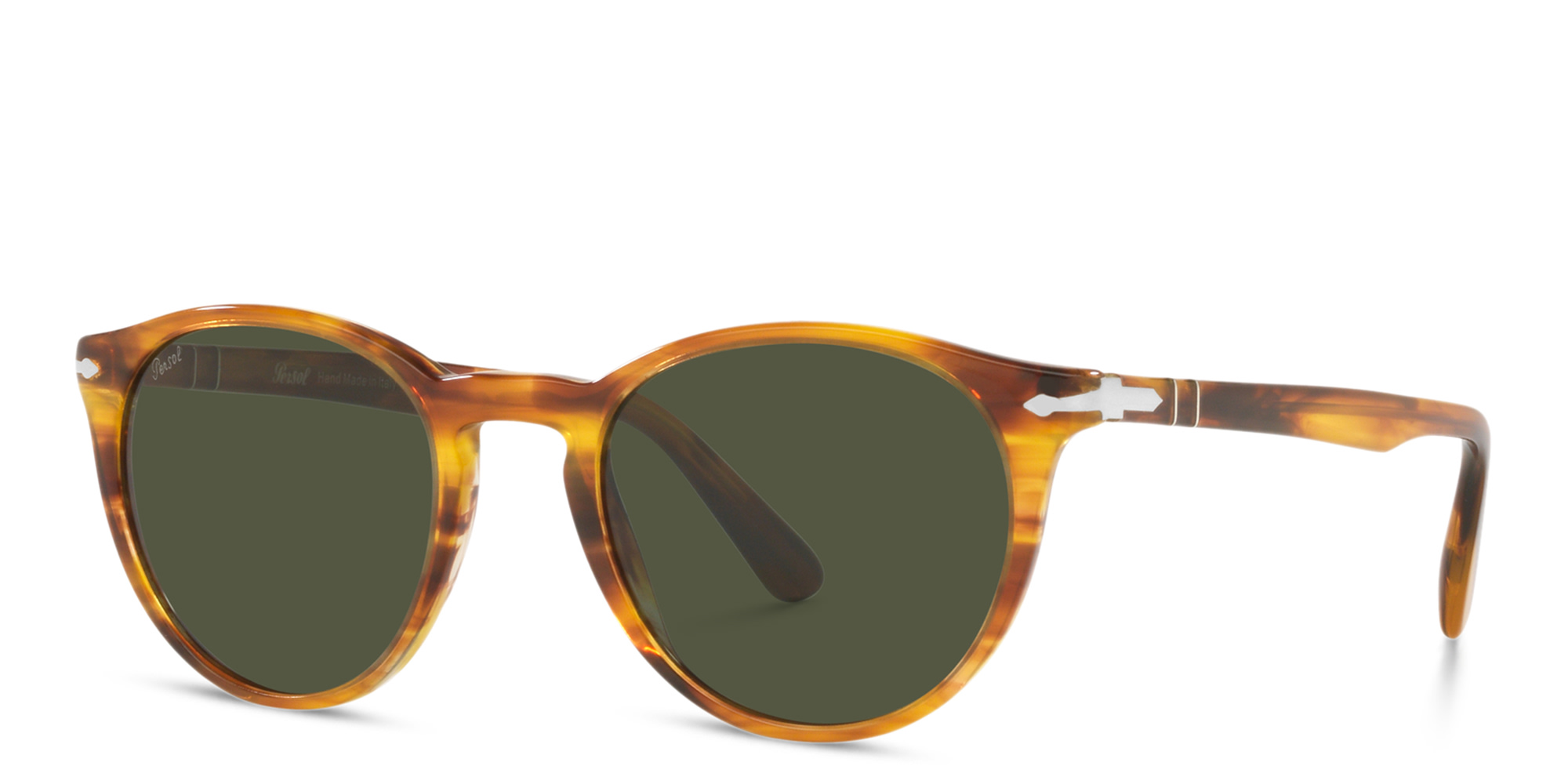 Shop PERSOL Round Sunglasses in Striped Brown online.