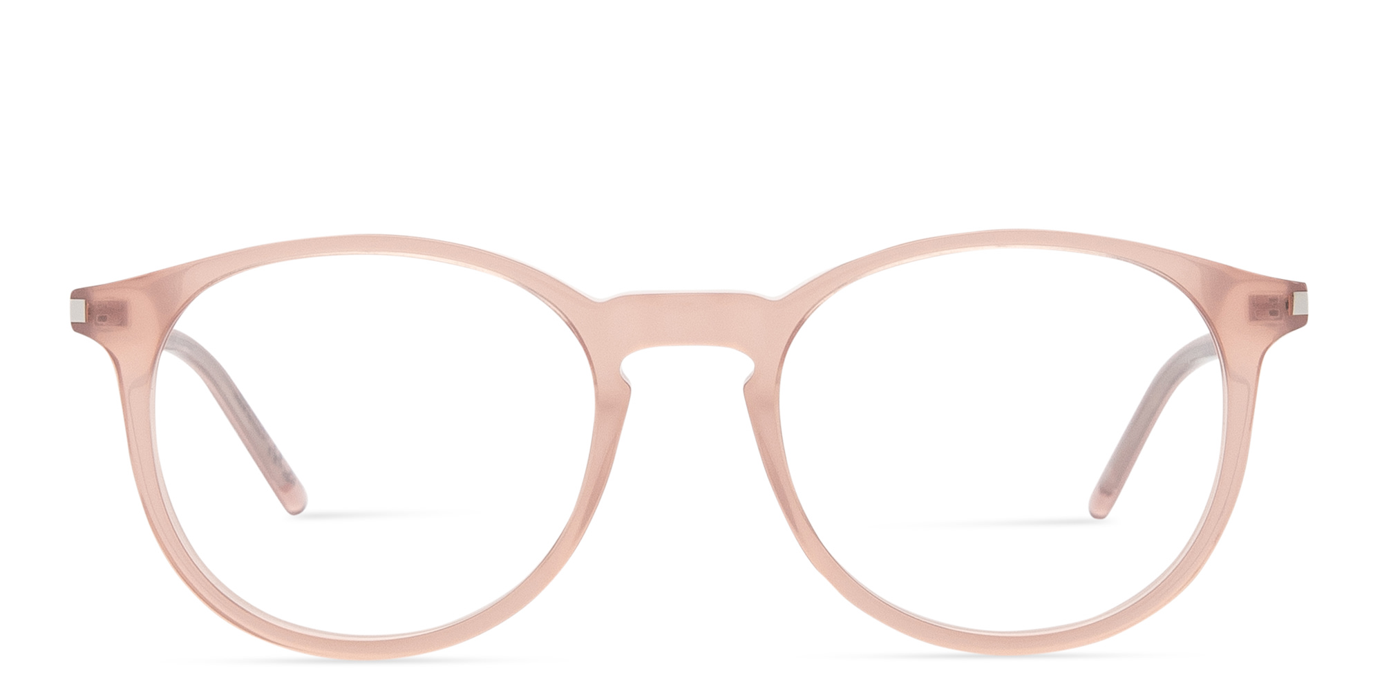 SAINT LAURENT Logo Lettering Round Eyeglasses in Pink – Product Photo 1