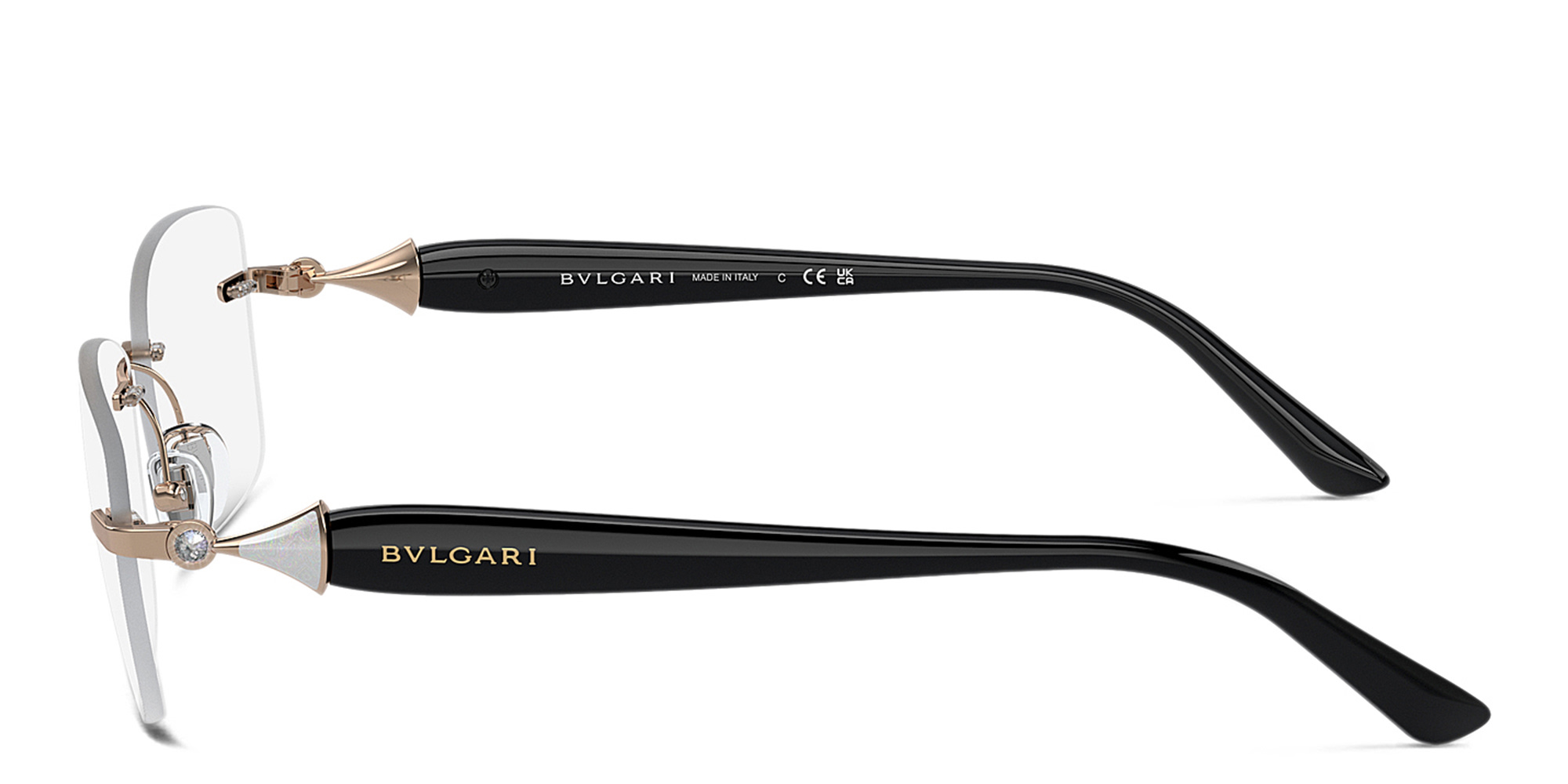 BVLGARI Rimless Rectangle Eyeglasses in Pink Gold – Product Photo 3