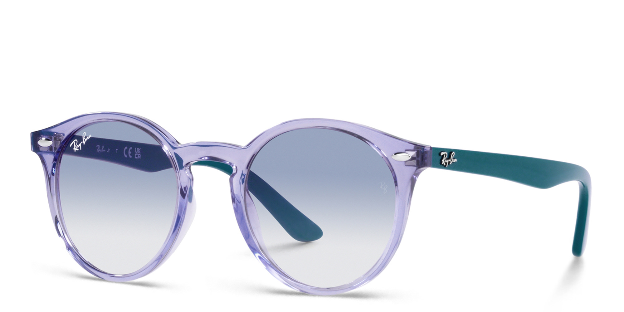 Ray-Ban Junior Kids Glossy Round Sunglasses in Transparent Violet – Product Photo 2