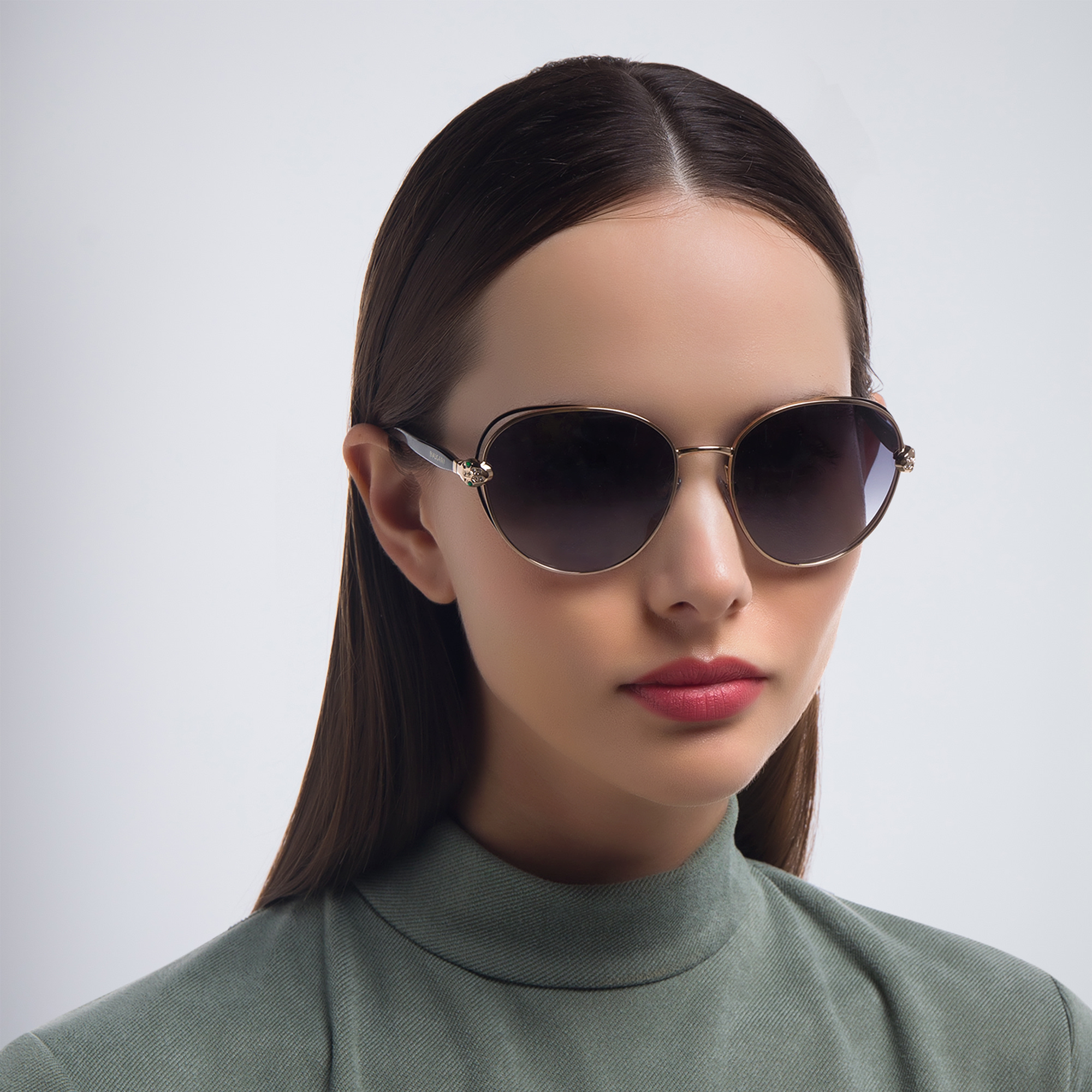 نظارة شمسية دائرية من بولغري بلون وردي ذهبي - صورة المنتج 5