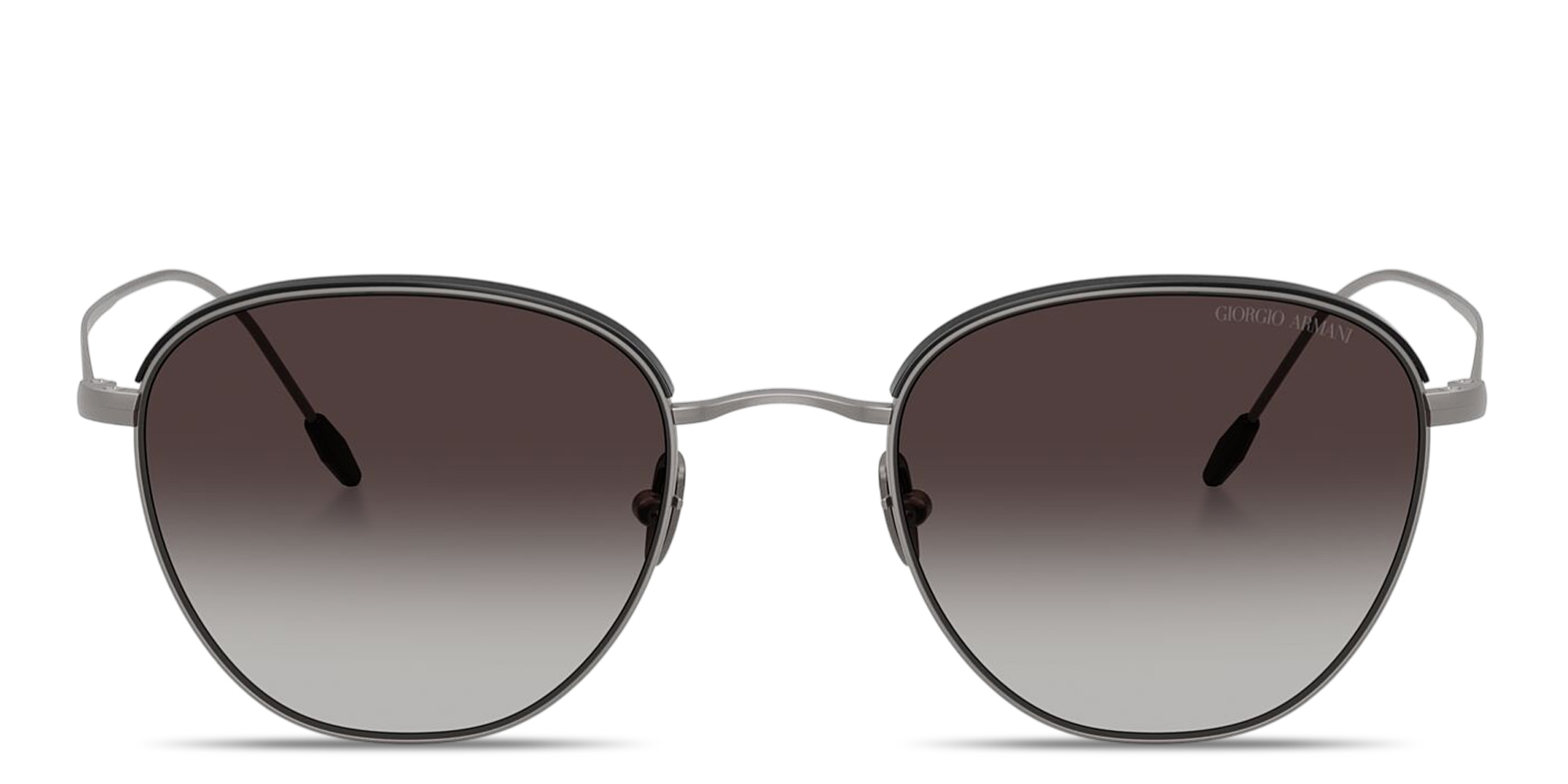 Shop GIORGIO ARMANI Engraved Logo Square Sunglasses in Matte Gunmetal online.