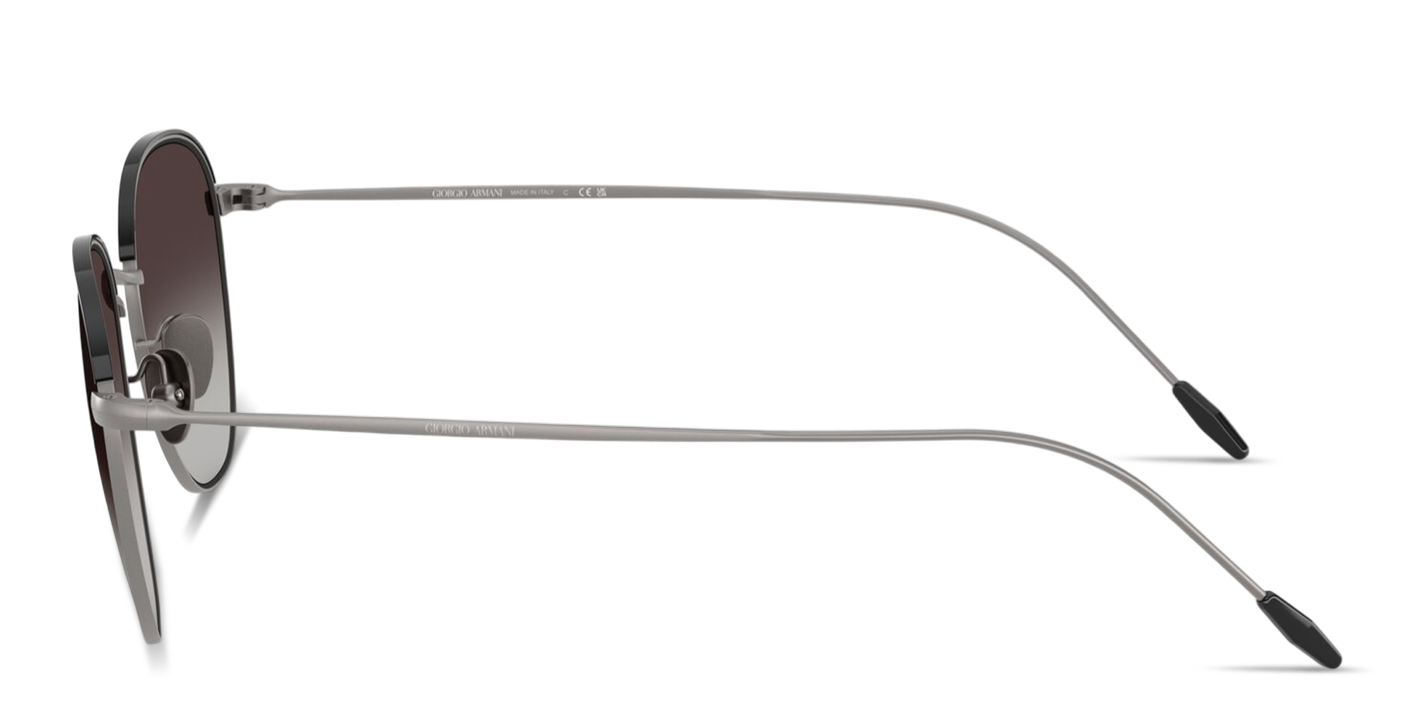 Shop GIORGIO ARMANI Engraved Logo Square Sunglasses in Matte Gunmetal online.