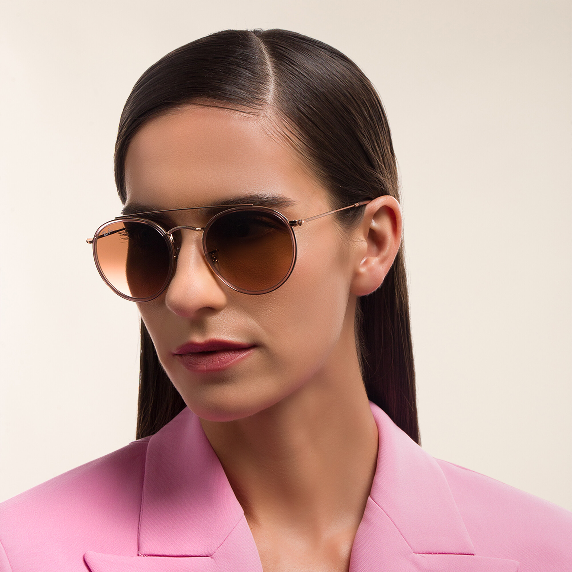 Ray-Ban Round Double Bridge Sunglasses in Copper – Product Photo 6