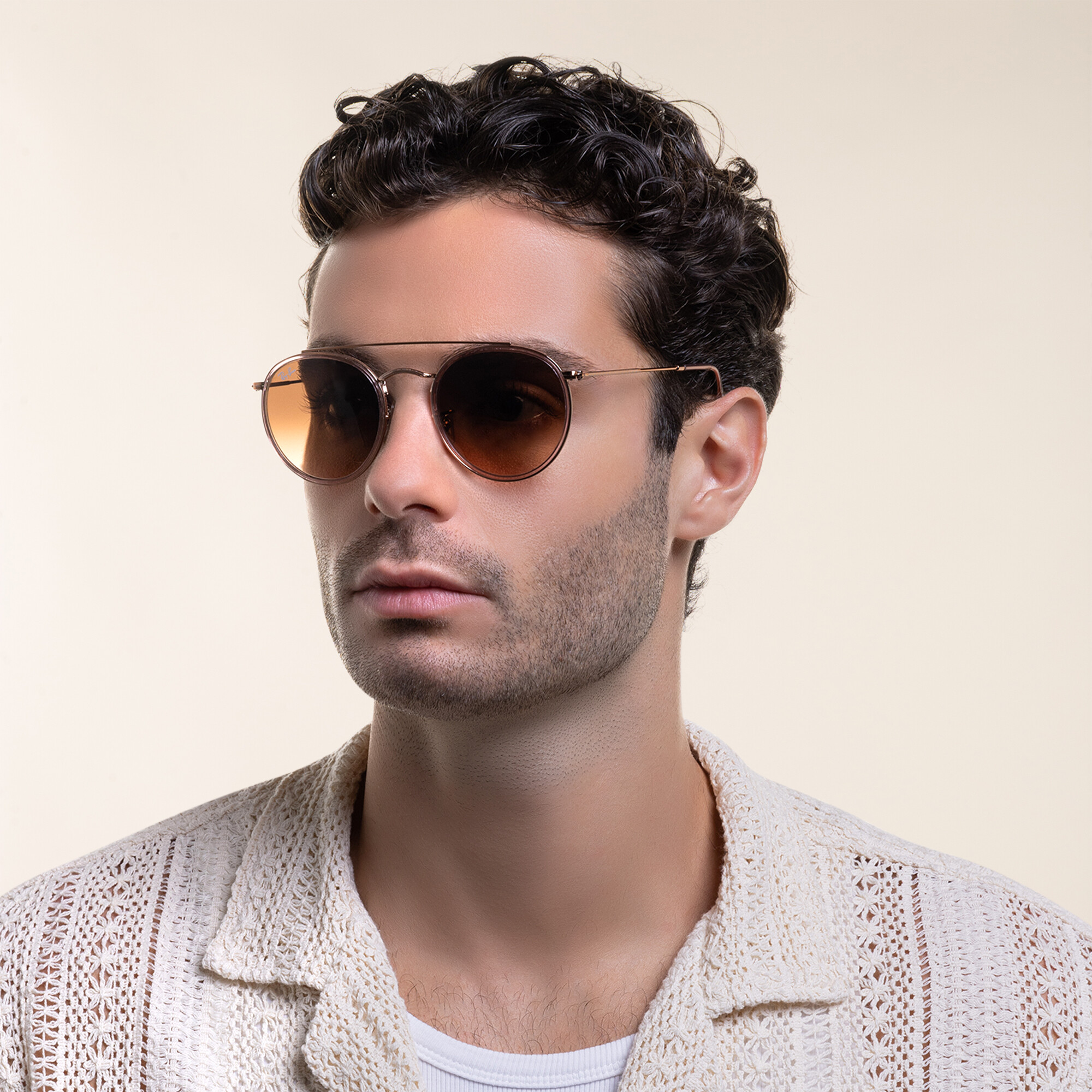 Mens round double bridge sunglasses deals
